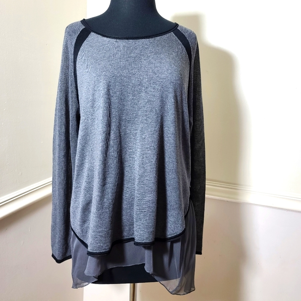 Elie Tahari silk and merino tunic sweater blouse sz L